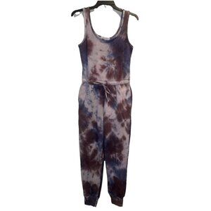 Hippie Rose Women’s Purple Tie Dye Fleece Jumpsuit Drawstring Waist Sz M NEW